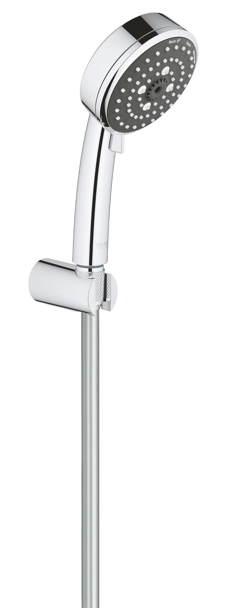 GROHE Vitalio Comfort 100- Set de ducha (teleducha de 10cm con 3 chorros, soportes de pared metal, flexo 1,75 m, menor consumo agua, instalación QuickGlue), cromo, 26176000