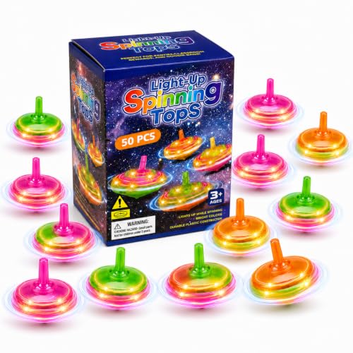 Image of LED Flashing Spinning Tops for Kids, Bulk Party Favors and Classroom Prizes (Classic - 50 Piece)