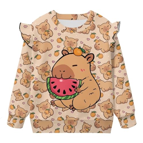 Girls Long Sleeve Shirts for Kids Cute Ruffle Shoulder Casual Crew Neck Sweatshirts Pullover Tops Age 1-8 Years4