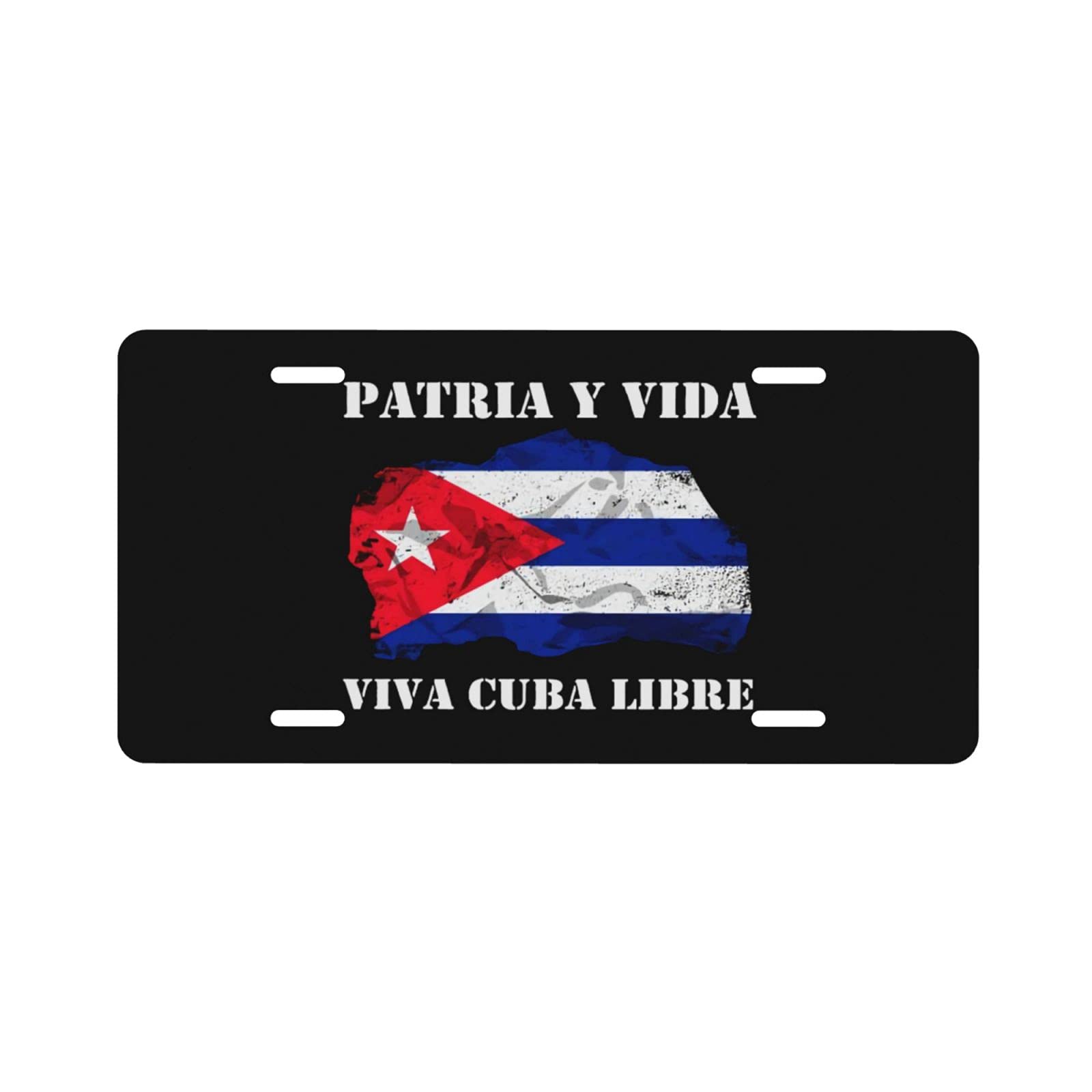 Patria Y Vida Viva Cuba Libre Distressed Cuban Flag License Plate Front Aluminum Metal License Plate Auto Car Tag Novelty Home Decor Signs for Women Men 6x12 inch
