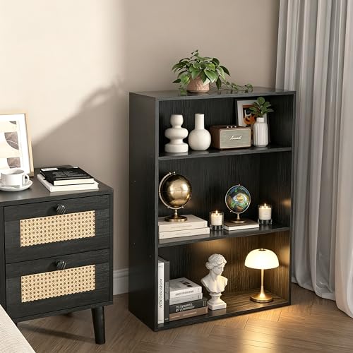 Image of HealSmart 3 Tier Bookcase, Industrial 3 Book Shelf, 9.2 inch D x 23.8 inch W x 31.5 inch H Tall Open Cube Storage Organizer for Home Office, Living Room, Bedroom and Dinning Room, Black