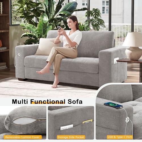 Image of Hanherry 70 inch Loveseat Sofa for Living Room, Modern Comfy Couch with Medium Firm Seat Cushion, Removable Cover,Wide Armrest,USB /Type-C Port,Chenille Fabric Couches for Small Space,Apartment,Bedroom