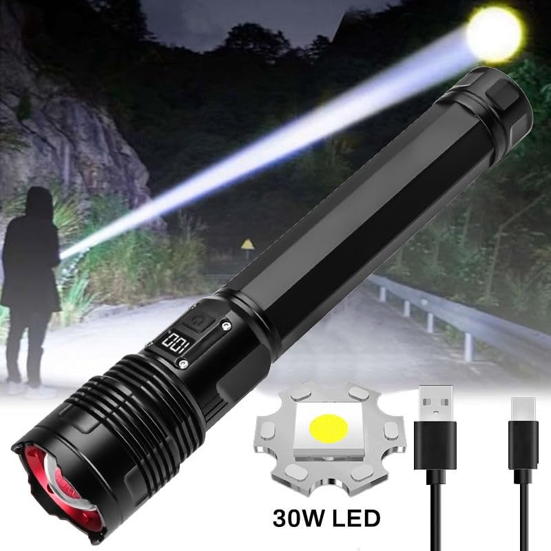 CYBERSONIC COBA Torch CB-6501 Super Bright Flashlight White Laser 30W LED USB Zoomable 1000M Range 5 Modes Digital Display Torch Outdoor Emergency Flash Light 4