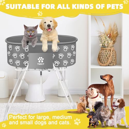 Dog Bathtub for Dogs, Elevated Dog Bath Tub for Pet Grooming and Bathing Shower, Portable, Foldable with Safety Lock, Professional Pet Washing Station for Small Midel Dogs Cat (Gray)
