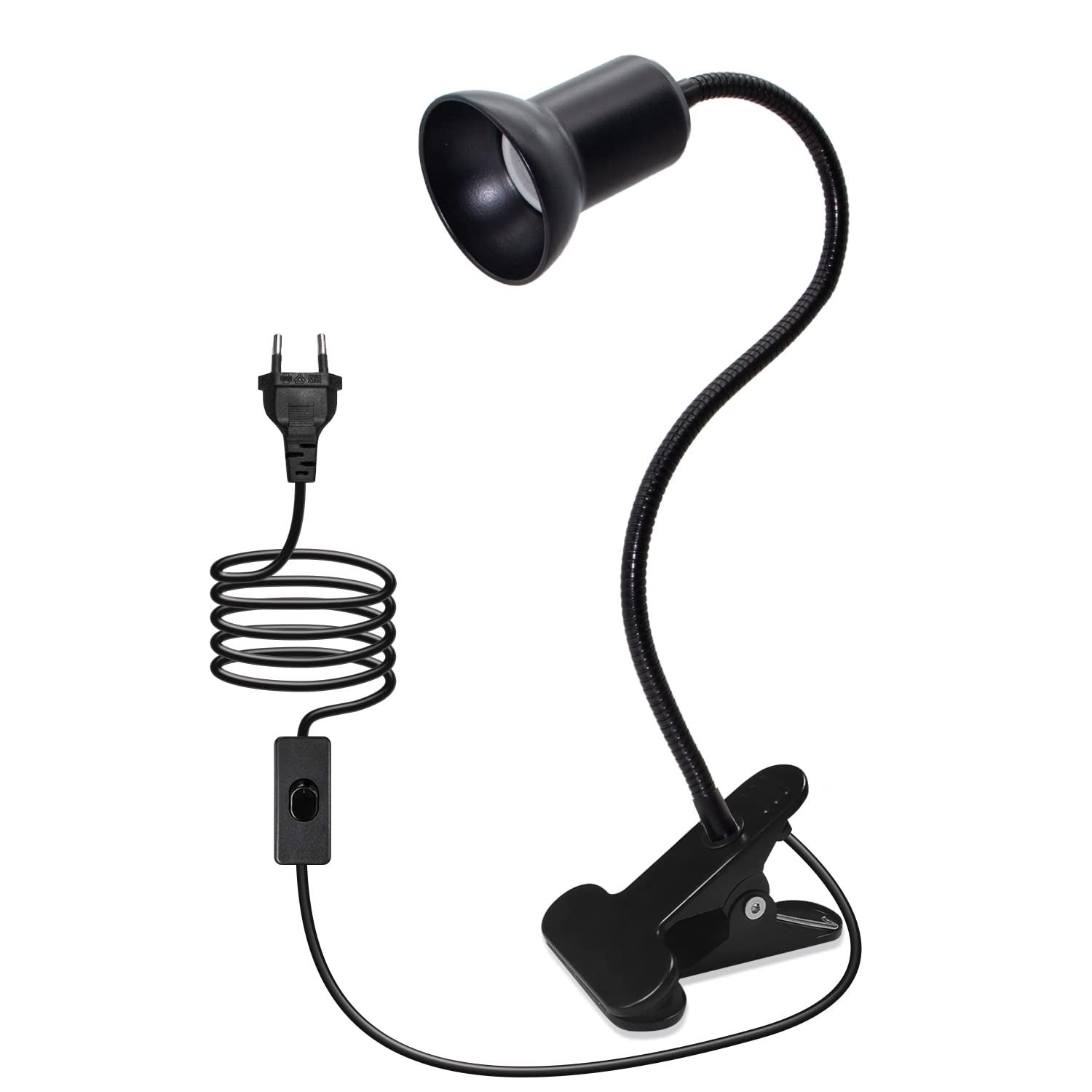 LAKONEI Lámpara E27 con Clip Lampara Pinza con Interruptor y EU Enchufe Lámpara de Mesa LED Clip con Cuello de Cisne Ajustable de 400MM Luz de Lectura para Cama Lámpara para Tortuga