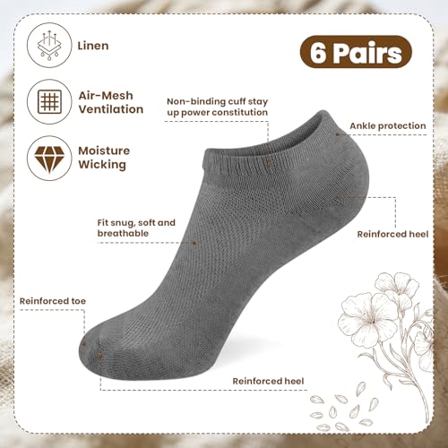 Image of Mepase 6 Pairs Flax Linen Ankle Socks for Women Men 88% Organic Thin Breathable Mesh Low Cut Quick Dry Moisture Wicking Socks