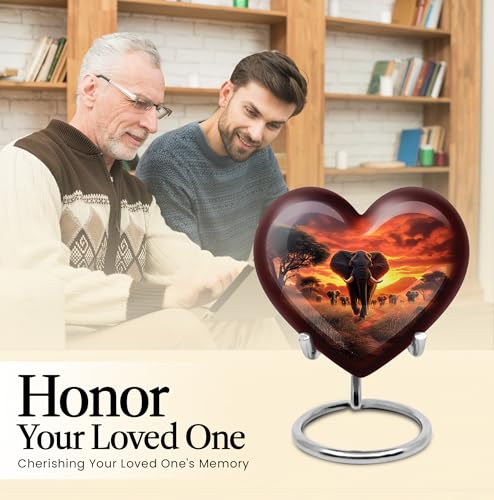 Image of Elephant Urn - Large Burial Urn for Human Ashes Adult Female - Decorative Urns for Ashes Adult Male - Memorial Funeral Urns - 8 Inch