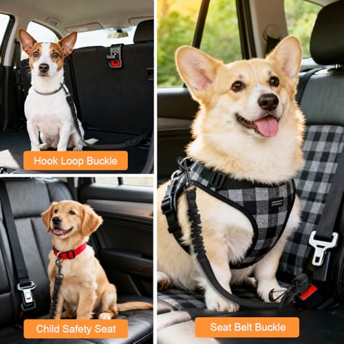 OSDUE Hundegurt fürs Auto, Verstellbarer Sicherheitsgurt, mit Rückdämpfung & ISOFIX Anschluss, 3 in 1 reflektierend Hunde Anschnallgurt, für die meisten Hunderassen und Automodelle (70-90 cm)