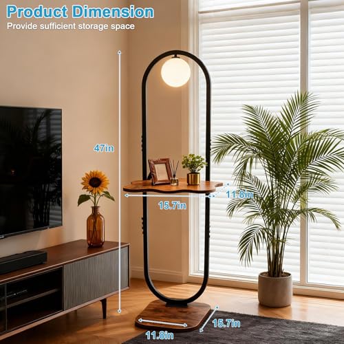 Image of Lightdot 47-Inch Arch Floor Lamp, Modern Standing Lamp with Table, Black Metal Frame with Globe Shade, Living Room Bedroom Lighting, G9 LED Bulb Included for Sofa Beside /Corner Decor