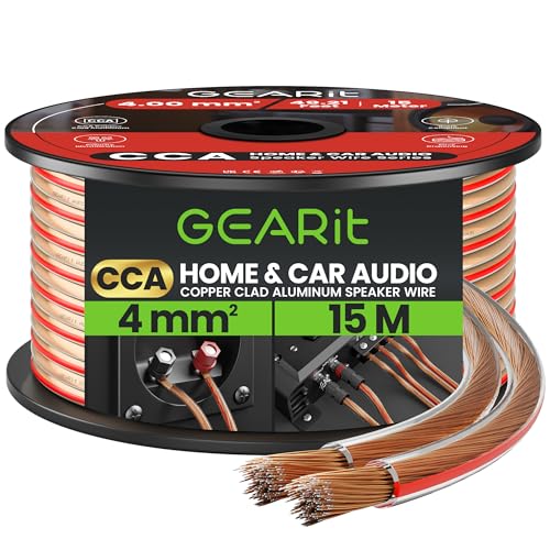 Cable de altavoz de calibre 12 GearIT de 15 metros y aluminio recubierto de cobre transparente