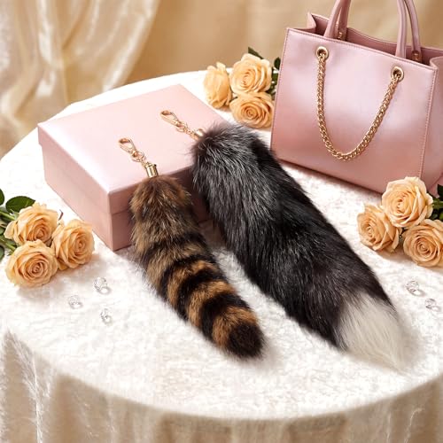 Image of Ferreve 2 /4 /6 /8 Pcs Fluffy Therian Tail Keychain Soft Fox Fur Tail Keychain for Women Handbag Cosplay Costume 2 Sizes