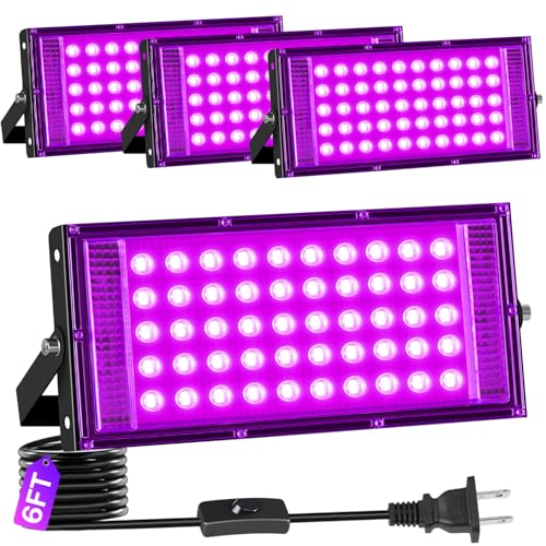Image of 4 Pack 50W Black Light IP66 with Switch+6FT Cord for Halloween Glow Party