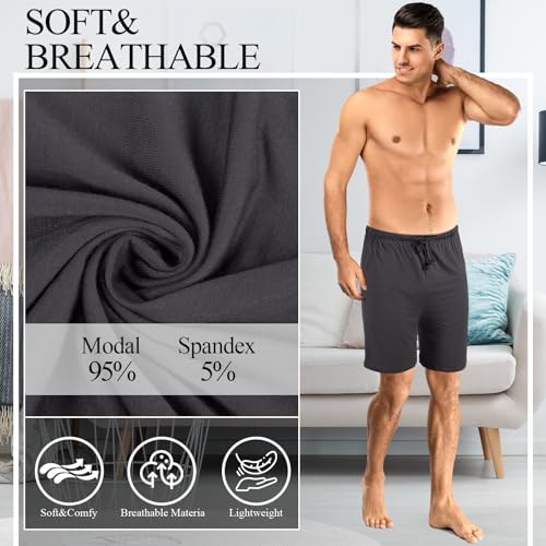 3 Pack Men's Pajama Shorts Sleep Lounge Shorts Sleepwear Pants Big and Tall Sleep Pj Bottoms Elastic Waist with Pockets3