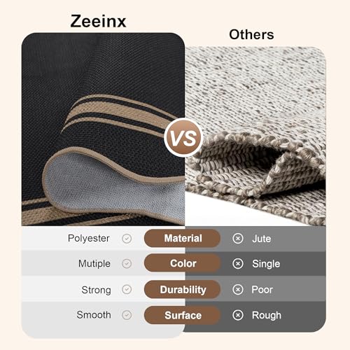 Image of Scalloped Easy Jute 3x5 Outdoor Rug Washable Non Slip Rug for Entryway Indoor Outdoor Farmhouse Neutral Scalloped Carpet for Backyard Patio Proch Living Room