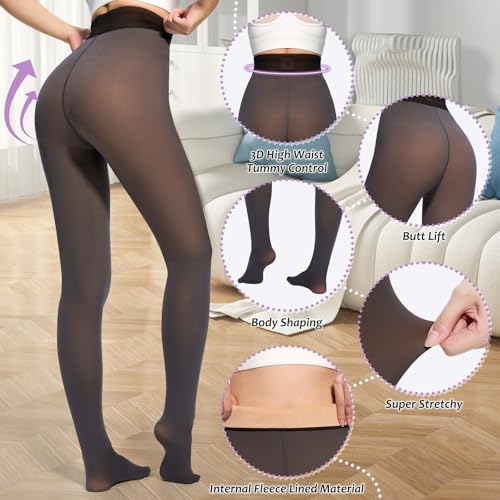 Image of Fleece Lined Tights Sheer Women,Fake Translucent Warm Pantyhose Leggings Sheer Thermal Tights for Women in Winter.