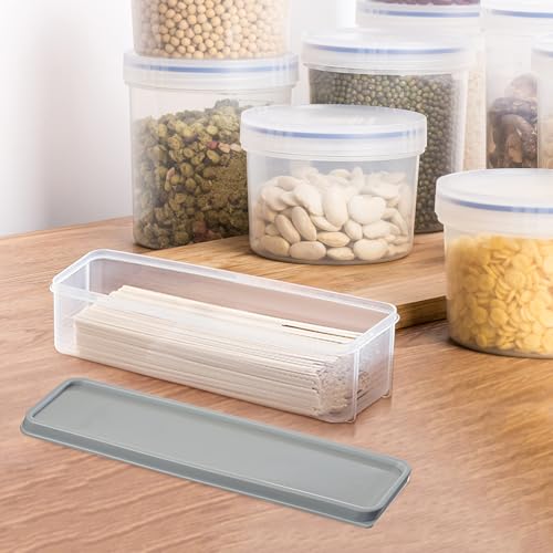 2 x Spaghetti Aufbewahrungsbox mit Deckel Küche, Schmale Pastabehälter Nudelbehälter, Stapelbar Luftdichte Vorratsdosen für Cornflakes Behälter Nudeln Müsli Spender, Kühlschrank Organizer mit Deckel
