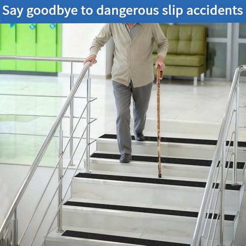 Image of Black Anti-Slip Stair Treads Tape,4 inch x35FT Heavy Duty PVC Non-Skid Grip Tape for Wooden Steps, Indoor /Outdoor Stairs, Pool Decks - Peel & Stick Waterproof Safety Traction