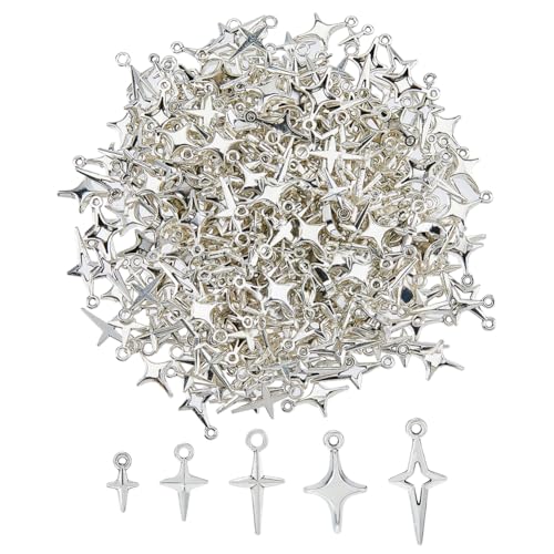 SUPERFINDINGS 200 piezas 5 estilos colgantes estrella plateada y platino aleación estilo tibetano a granel colgante estrella hueco para collar artesanal pulsera colgante