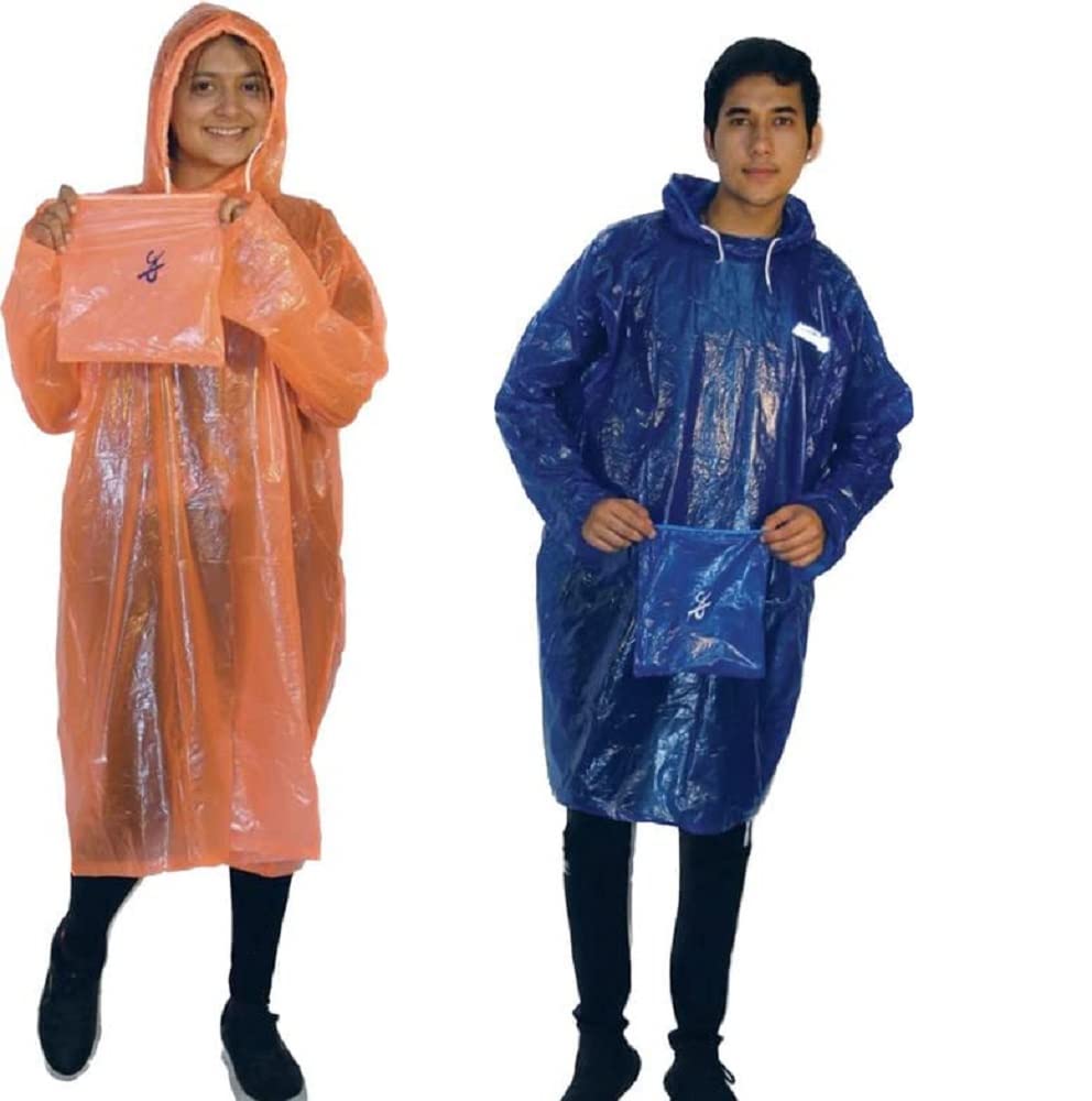Unisex Waterproof Long/Full Raincoat Rain Poncho with Adjustable Hood and Reflector at Back for Night Visibility (Pack of 2) (Size: Universal,Color-Blue & Orange)-image-4