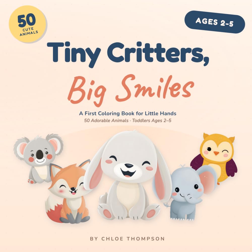 Tiny Critters, Big Smiles: A First Coloring Book for Little Hands, 50 Adorable Animals for Toddlers Ages 2–5, The Perfect Gift for Birthdays, Travel & Quiet Time