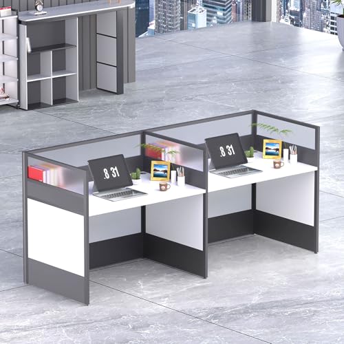 Nykto 2-Person Workstation, Staff Desk Workstation, Cubicle Desks with Mute Partitions, Office cubicles Desk, with Cable Management, for Home/Office (2- Person-S, 94.4 * 23.6 * 43.3in)