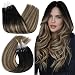 Ugeat 16Inch 50Gram Micro Ring Human Hair Extensions Balayage Ombre Off Black Ombre Brown And Caramel Blonde Real Human Micro Beaded Hair Extensions Brazilian Silky Straight Hair