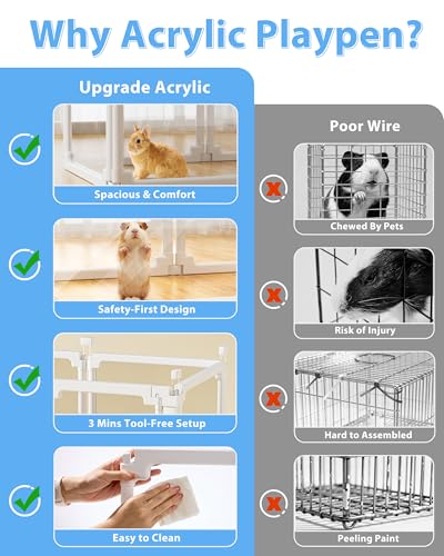 Image of BUCATSTATE Acrylic Guinea Pig Cages 15.8 inchH, 7.8 sq ft Large Guinea Pig Playpen, Tool-Free Rabbit Cage Indoor, Small Animal Playpen with Door for Bunny, Piggies, Chicks (47 inchL x 24 inchW x 16 inchH, 6 Panels)