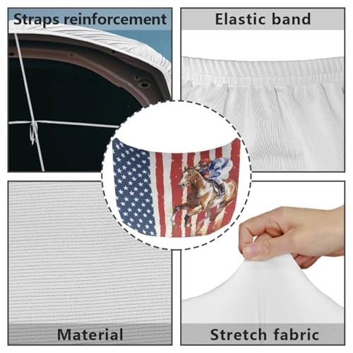 Image of Car Hood Cover, Protector Horse and American Flag Print Stretchable Auto Hood Wraps Automotive Exterior Accessories for Compact Sedan SUV Truck
