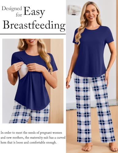 Ekouaer 3 Piece Maternity Nursing Pajamas Set Short Sleeve Breastfeeding Pjs - image 4