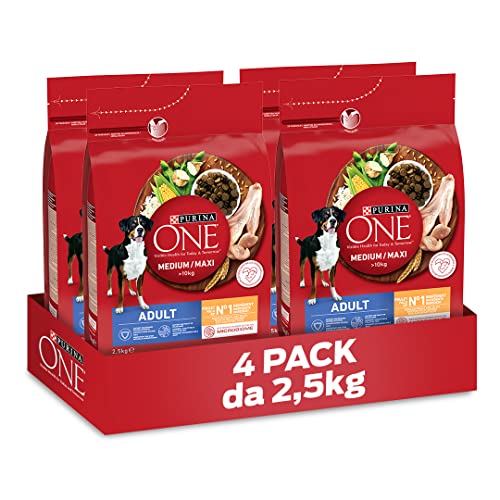 PURINA ONE Medium Maxi Crocchette per Cani Adulti con Pollo e Riso 4 Sacchi da 2.5kg