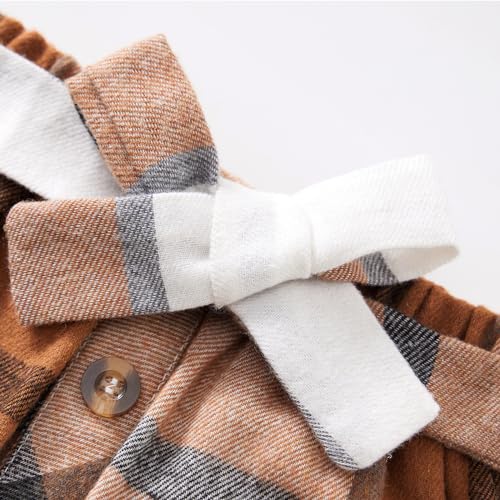 Image of Weixinbuy Toddler Girl Fall Winter Clothes Solid Long Sleeve Ribbed T-Shirt Knit Tops Plaid Button Mini Skirts Set Outfits