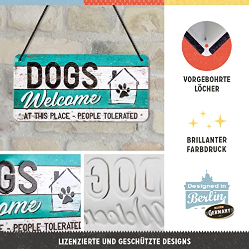 Nostalgic-Art Retro Hängeschild, 10 x 20 cm, PfotenSchild – Dogs Welcome – Geschenk-Idee für Hunde-Besitzer, Original Lizenzprodukt (OLP), aus Metall, Vintage Design, Blechschilder Sprüche