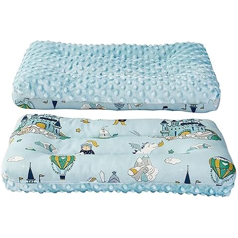 Reidio 1Pcs Toddler Pillow Double Sided Breathable Soft Cotton & Minky Dot Fabric Kids Pillow Cute Small Pillow Machine Washable (Blue) Cover
