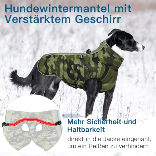 Katzinst Hundejacke Grosse Hunde, Ärmellose Wasserbeständig Schneemantel Hund, Hundemantel mit Bauchschutz, Fleecekragen Hundemantel Gefüttert für Große Hunde, Deutsche Dogge, Armee-Grün, 3XL