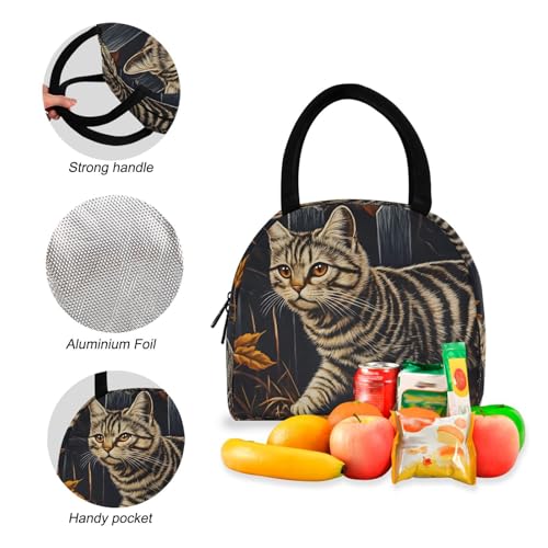 Stripe Cat Print Backpack Set with Lunch Bag, Large Capacity Travel Backpacks and Lunch Box Insulated for Commute Hiking Picnic4