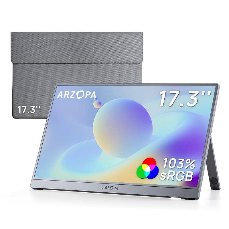 Image of ARZOPA Portable Monitor & Sleeve, 17.3 inch 103% sRGB FHD Laptop Monitor & PU Sleeve Bag Combination