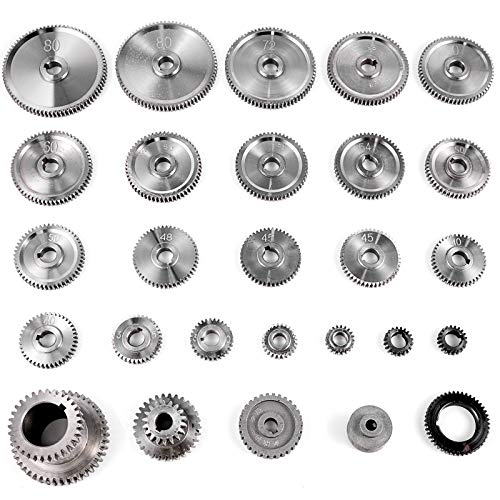 VEVOR Engranajes de Torno de Metal, Conjunto de 27 pcs Metal Torno Engranajes para Mini Tornos y Fresadoras Modelo de Mini CJ0618 Herramienta Engranajes de Metal con Alta Precisión Fácil de Instalar