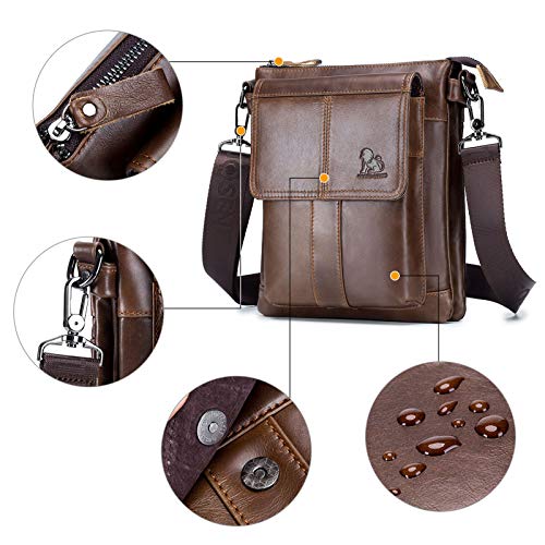 Baigio schoudertas voor heren, leren herentas, vintage look, voor werk, reizen, dagelijks gebruik, bruin, 22 x 6 x 27 cm - Image 7