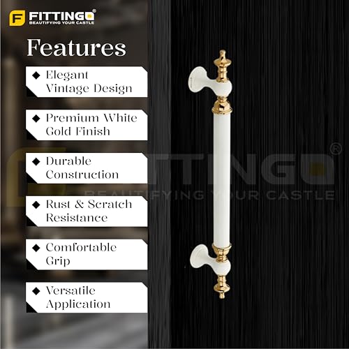 Image of Vintage Royal Main Door Handle | 24 Inch Premium Pull Push Handle for Home, Office, Hotels & Villas | Stainless Steel White Gold Finish |Hole to Hole 600mm | 3 Years Warranty