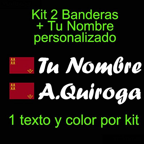 Vinilin - Pegatina Vinilo Bandera Murcia + tu Nombre - Bici, Casco, Pala De Padel, Monopatin, Coche, etc. Kit de Dos Vinilos (Blanco)