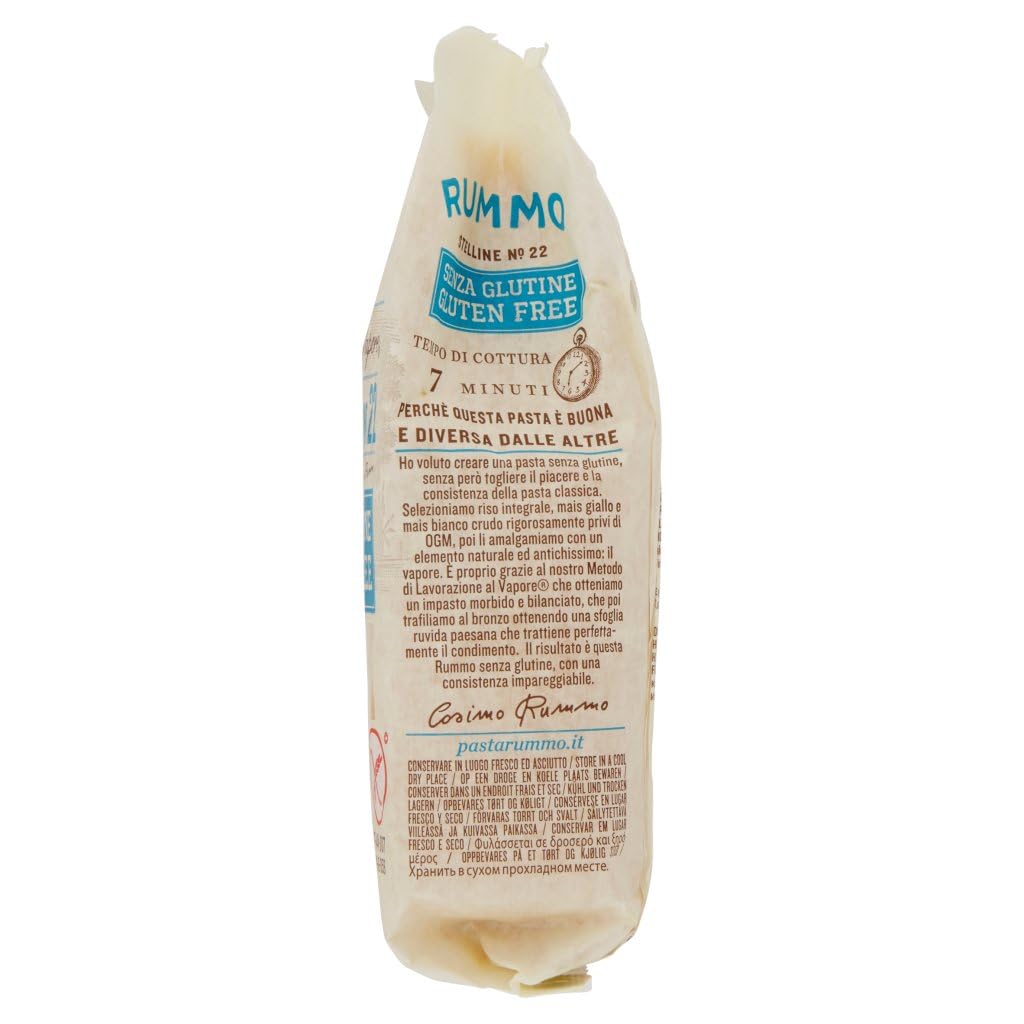 Pasta Rummo Stelline sin gluten n° 22, bronce dibujado sin glutema, perfecto para personas con enfermedad celíaca o intolerancia al gluten, 10 x 400 g + Polpa italiana Gourmet 400 g