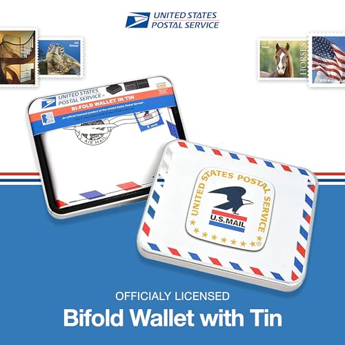 USPS U.S Mail Eagle Logo Bifold Wallet, Slim Wallet in Decorative Tin Case, Multi2