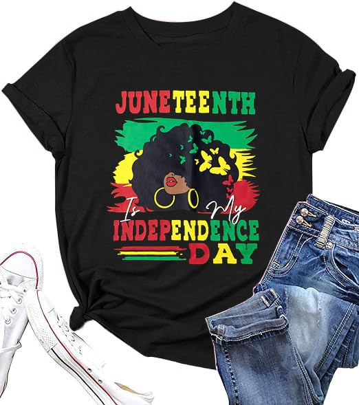 Juneteenth Shirts Women: Black Freedom Tee Shirt 1865 Black Independence T-Shirt Black Pride Melanin Tops