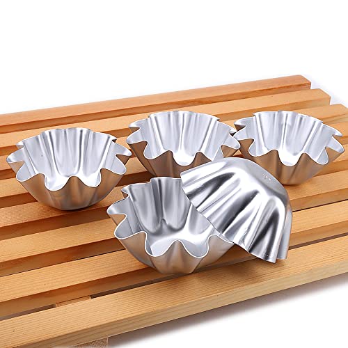 LoBake 5pcs a lot Flower Wavy Round Shape Aluminium Alloy Tart Mold Jelly Pudding Molds Dessert Holder for DIY Baking Supplies (5pcs Big Molds)