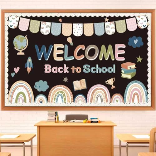 Décoration tableau d'affichage rentrée scolaire bohème arc-en-ciel pour porte de classe