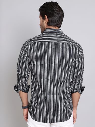 Image of Indian Needle Black Stripes Cotton Regular Fit Men's Casual Shirt (Black, XL)