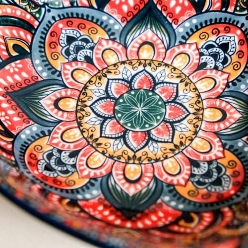 Image of Nestasia Mandala Ceramic Serving Bowl with Handles (400 ml) - Microwave & Dishwasher Safe Pasta Bowl | Floral Bowl with Glossy Finish - Ideal for Soup, Curries, Snacks, Salad & Noodles (Blue)