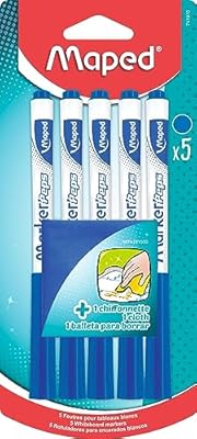 Maped 741815 Marker Pops - Juego de 5 rotuladores de borrado en seco  incluye 1 paño para pizarras y pizarras blancas  punta mediana  1 5 mm 