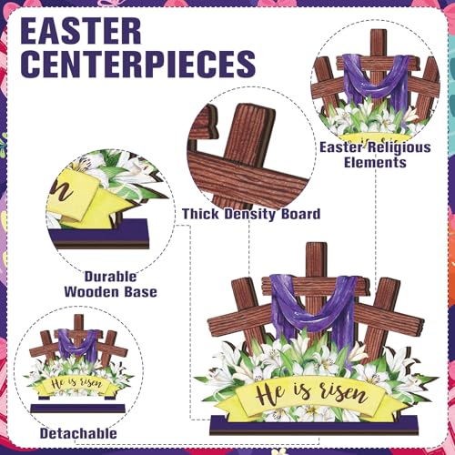 6-Pcs-Religious-Easter-Decorations-He-Is-Risen-Tabletop-Decorations-Rustic-Jesus-Cross-Wood-Tablet-Centerpiece-Farmhouse-Christian-Easter-Table-Sign-for-Easter-Office-Desk-Tiered-Tray-Decor 6 Pcs Religious Easter Decorations He Is Risen Tabletop Decorations Rustic Jesus Cross Wood Tablet Centerpiece Farmhouse Christian Easter Table Sign for Easter Office Desk Tiered Tray Decor