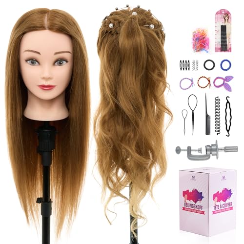 Neverland Beauty & Health 24 inch Hair Mannequin Head 60% Real Human Hair Hairdressing Head Cosmetology Styling Head With Braid Set Mannequin Stand
